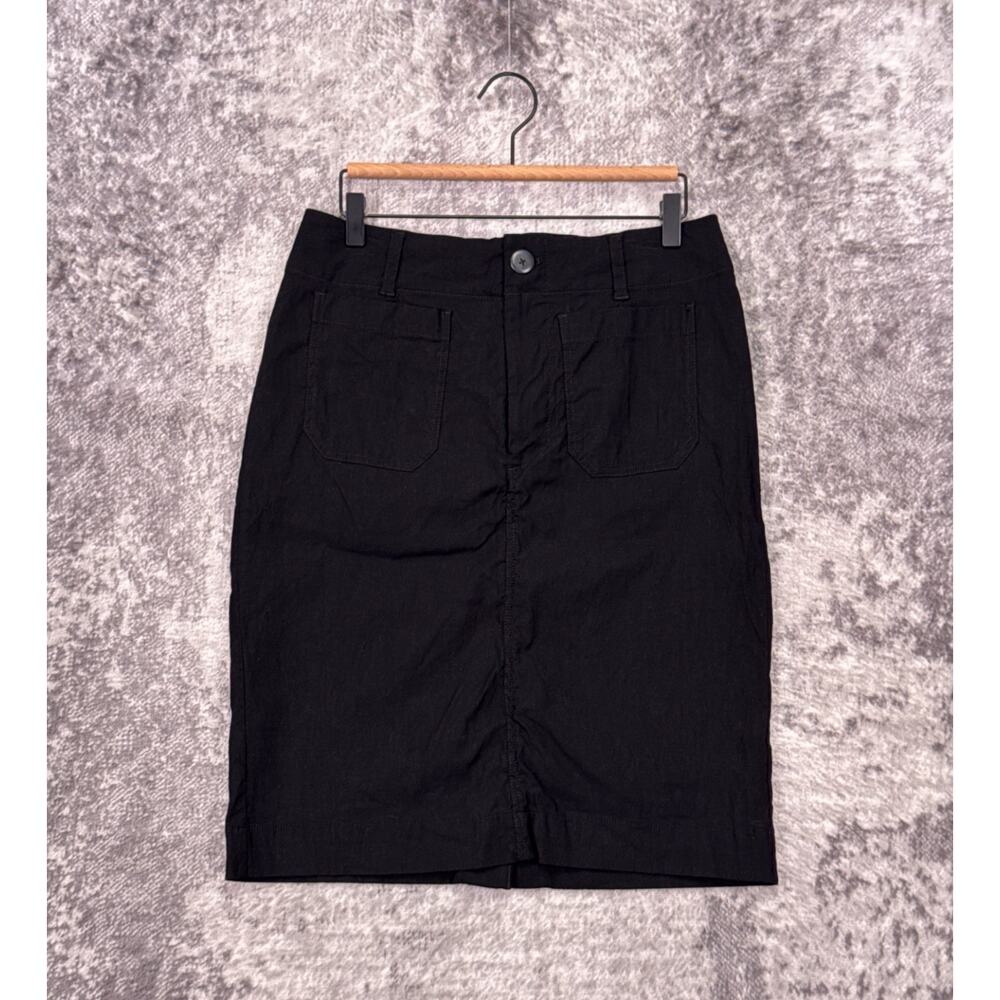 Maeve The Colette Midi Skirt Medium Petite Womens Anthropologie Black Linen